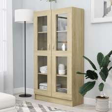 Maili Tall Wooden Display Cabinet With 2 Doors In Sonoma Oak - UK