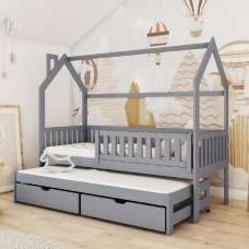 Mainz Wooden Day Bed With Foam Mattress And Trundle In Grey - UK