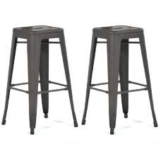 Maire Gun Grey Metal Bar Stools In Pair - UK
