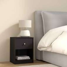 Maiton Wooden Bedside Cabinet With 1 Drawer In Black - UK