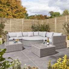 Majestic Rattan Corner Outdoor Multi-Function Lounge Set in Light Grey - UK