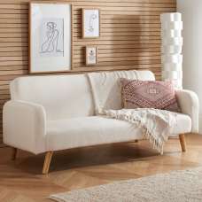 Makawao Fabric Sofa Bed With Oak Legs In White - UK