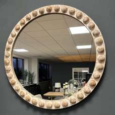 Malabo Small Wall Mirror Round In Natural Wooden Frame - UK