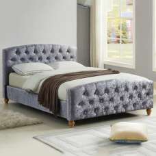 Malise Crushed Velvet King Size Bed In Silver - UK