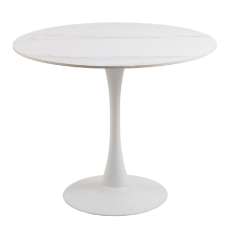 Malone White Ceramic Round Top Dining Table with Steel Base - UK