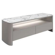 Malone Grey Gloss TV Stand With White Ceramic Top And LED Lights - UK