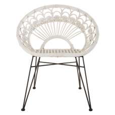 Hunor White Kubu Rattan Chair With Black Iron Legs    - UK