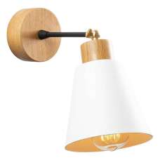 Manavgat Bell Shape Metal Wall Lamp in White and Oak - UK