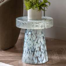 Mandan Mouth Blown Glass Round Side Table In White - UK