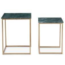 Mania Square Green Marble Top Nest Of 2 Tables With Gold Frame - UK