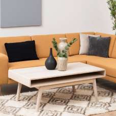 Manila Wooden Coffee Table With Open Shelf In White Oak - UK