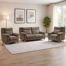 Mankato Fabric Electric Recliner 3+1+1 Seater Sofa Set - Stone - UK