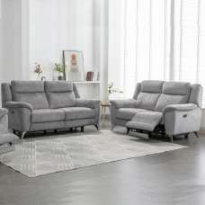 Mankato Fabric Electric Recliner 3+2 Seater Sofa Set In Ash - UK