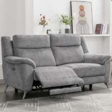 Mankato Fabric Electric Recliner 3 Seater Sofa In Ash - UK