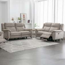 Mankato Fabric Electric Recliner 3+2 Seater Sofa Set In Fossil - UK