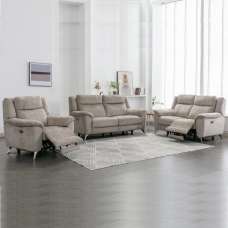 Mankato Fabric Electric Recliner Sofa Suite In Fossil - UK