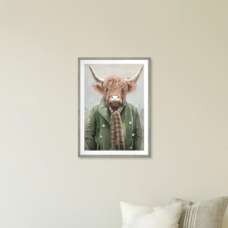 Manteo Wooden Highland Cow Wall Art In Grey Frame - UK