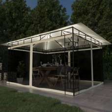 Marcel 4m x 3m Gazebo In Cream With Net And LED Lights - UK