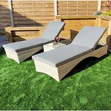 Maree Rattan Garden Sun Lounger With Side Table In Grey - UK