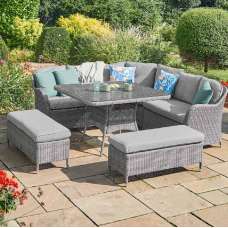 Marfa Glass Top Garden Dining Set With Cushions In Stone - UK