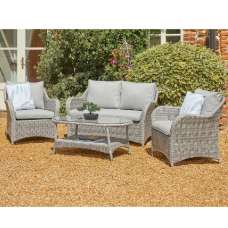 Marfa Glass Top Garden Lounge Sofa Set With Coffee Table In Stone - UK