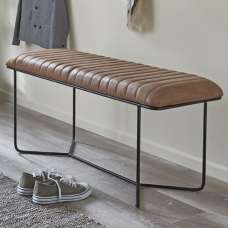 Margate Leather Hallway Seating Bench In Brown - UK