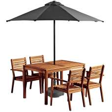 Marietta Wooden Dining Table With 4 Chairs And Parasol In Natural - UK