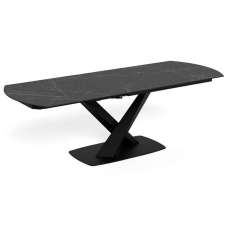 Marina Large Ceramic Extending Dining Table With Steel Base - Perla Black - UK