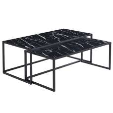 Marion High Gloss Nesting Coffee Tables In Black Marble Effect - UK