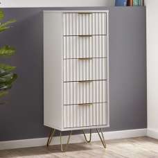 Marius Tall Wooden Chest Of 5 Drawers In Matt White - UK