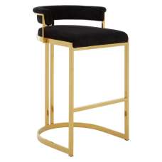 Markeb Black Velvet Bar Stool With Gold Stainless Steel Frame - UK
