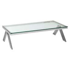 Markeb Clear Glass Top Coffee Table With Silver Steel Frame - UK