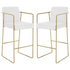 Markeb Mink Velvet Bar Stool With Gold Steel Frame In A Pair - UK