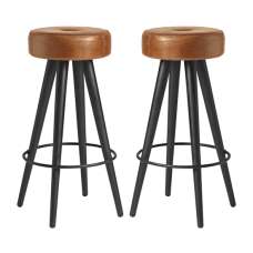 Maror Bruciato Tan Genuine Leather Bar Stools In Pair - UK