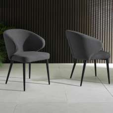 Mars Dark Grey Fabric Dining Chairs With Black Legs - Pair - UK
