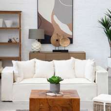 Marseilles Upholstered Fabric 3 Seater Sofa In Cream - UK