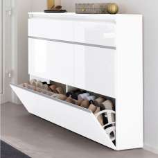 Marshall 120cm High Gloss Shoe Cabinet With 2 Flap Doors In White - UK
