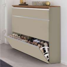 Marshall 120cm Wooden Shoe Cabinet With 2 Flap Doors In Taupe And Oak - UK