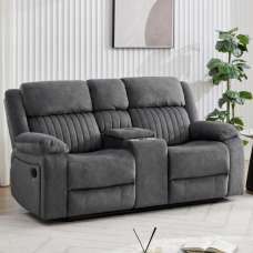 Martinez Fabric Recliner 2 Seater Sofa With Console In Slate Grey - UK