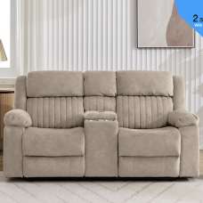 Martinez Fabric Recliner 2 Seater Sofa With Console - Taupe - UK