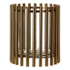 Martino Small Glass Candle Holder In Gold Steel Frame - UK