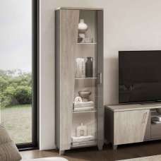Marvix Grey High Gloss Display Cabinet with LED Lighting and Left Door - UK