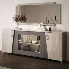 Marvix Grey Large High Gloss Sideboard with LED Lighting and 4 Doors - UK