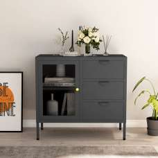 Masika Steel Display Cabinet With 1 Door 3 Drawer In Anthracite - UK