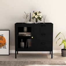 Masika Steel Display Cabinet With 1 Door 3 Drawers In Black - UK