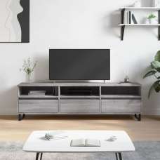 Mateo Wooden TV Stand With 3 Flap Doors In Grey Sonoma Oak - UK