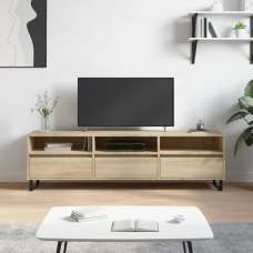 Mateo Wooden TV Stand With 3 Flap Doors In Sonoma Oak - UK