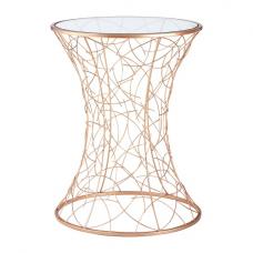 Akron Round Glass Side Table With Rose Gold Metal Frame - UK