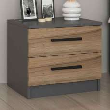 Mavero Wooden Bedside Cabinet With 2 Drawers in Anthracite and Walnut - UK