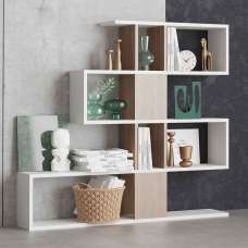 Mavero Wooden Shelving Unit with 10 Shelves in White and Walnut - UK